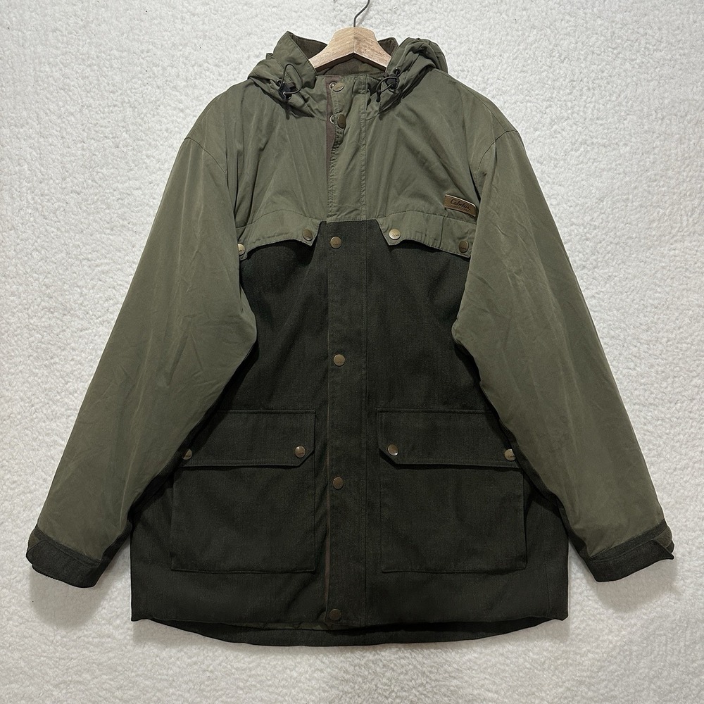 Cabela's Men's Green Full Zip Quilted Lined Hooded Flap‎ Pocket Jacket Size XL
